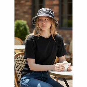 Amour Graphic Toile Print Bucket Hat Black White CH-5233 Streetwear Sun Hat